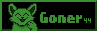 An animated 88x31 button graphic that reads 'Goner44'. It features a green cat putting its paw over its mouth and laughing.