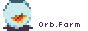 An animated 88x31 button graphic that reads 'Orb.Farm' and features a goldfish swimming in a glass orb.