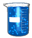 Image ID: An animated gif of a 3d modelled beaker. The beaker is full of a blue, bubbling liquid, and it has a small, rectangular label stuck to it with nothing written on it. End image ID.